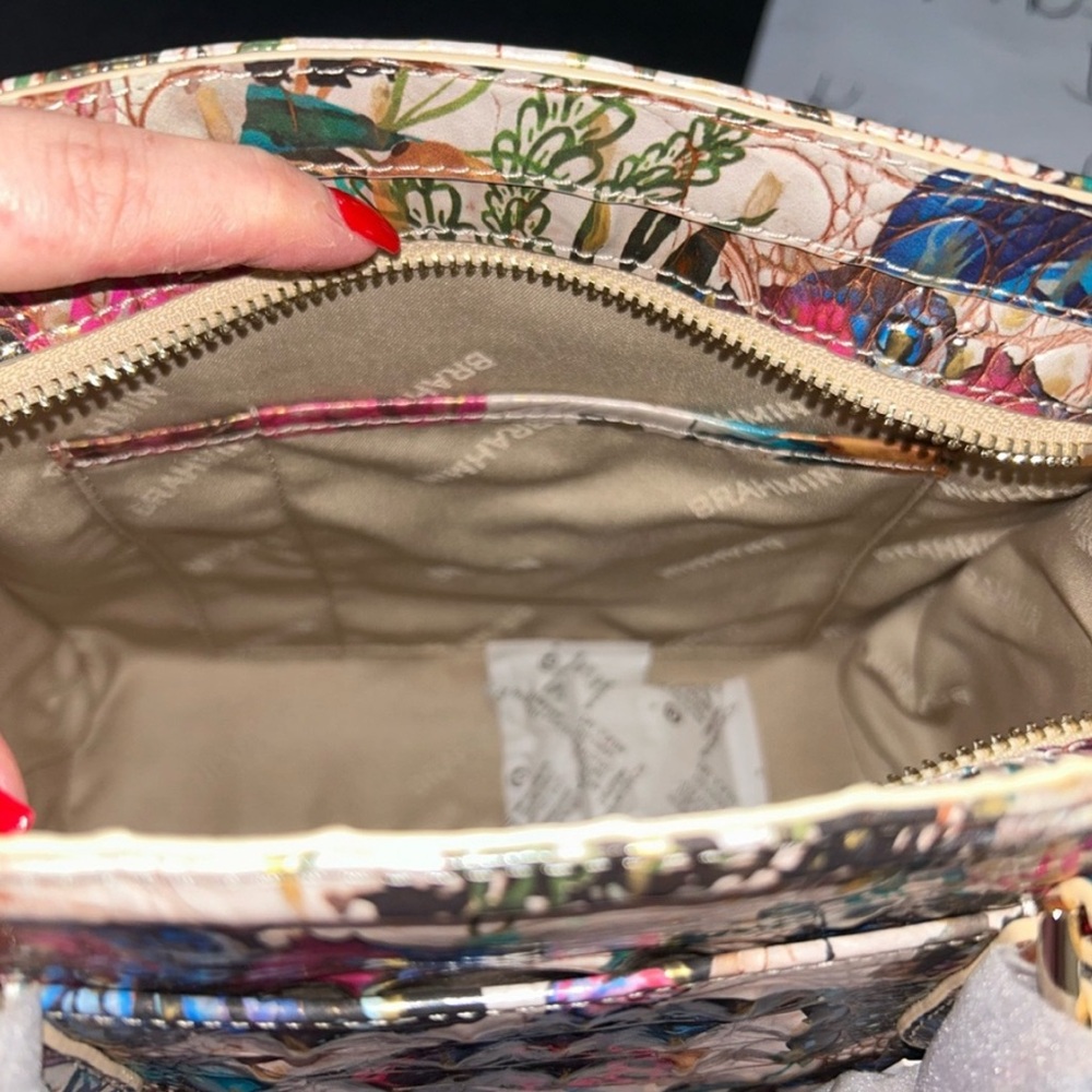 Brahmin Melbourne Croc Embossed Multicolor Floral Satchel and Wallet Set - Picture 4 of 6